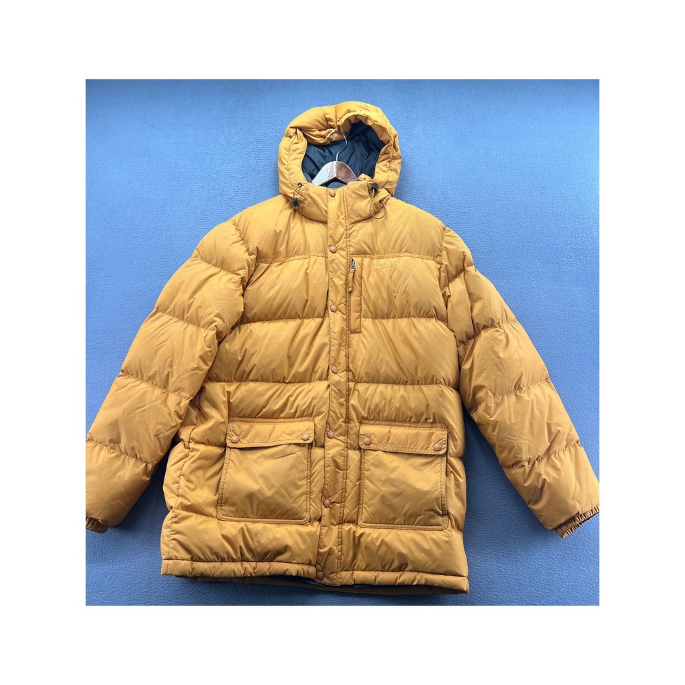 LL Bean Jacket Men's L Mustard Yellow Parka Puffer Goose Down Hooded Coat